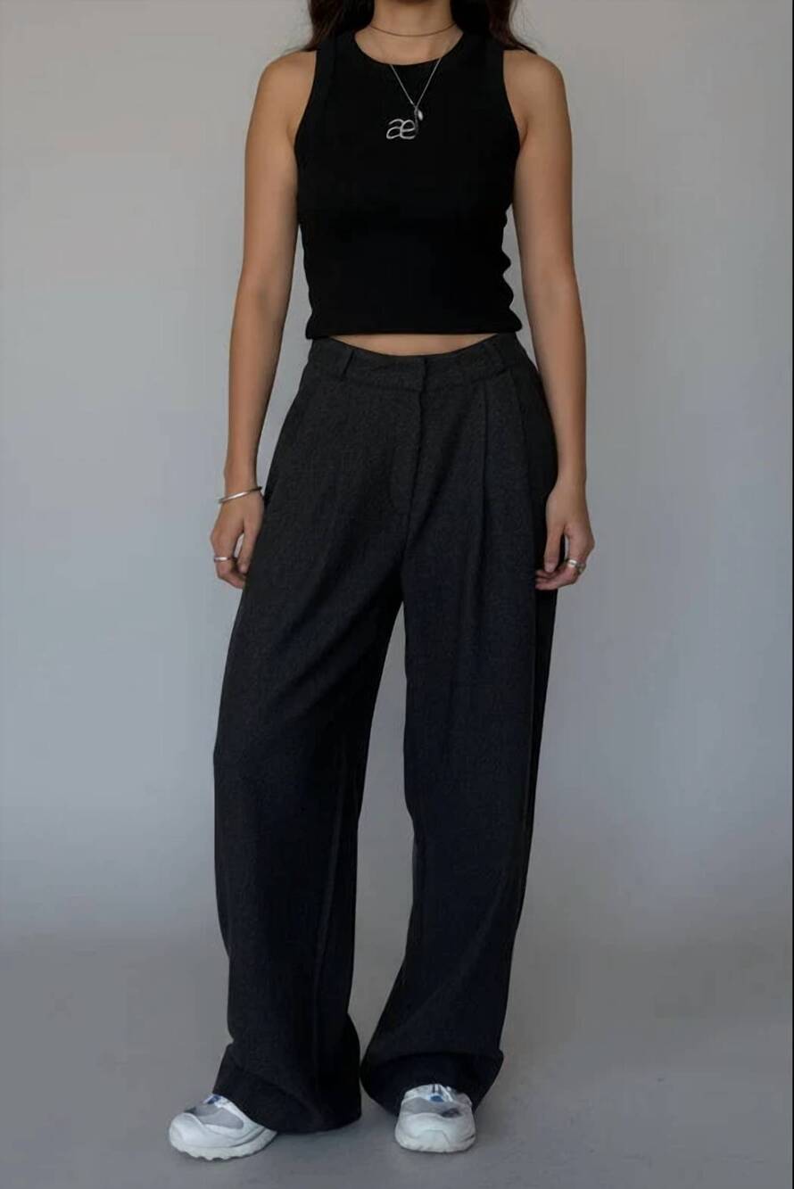 NEW COLLECTIVE tailored wide leg pants in charcoal